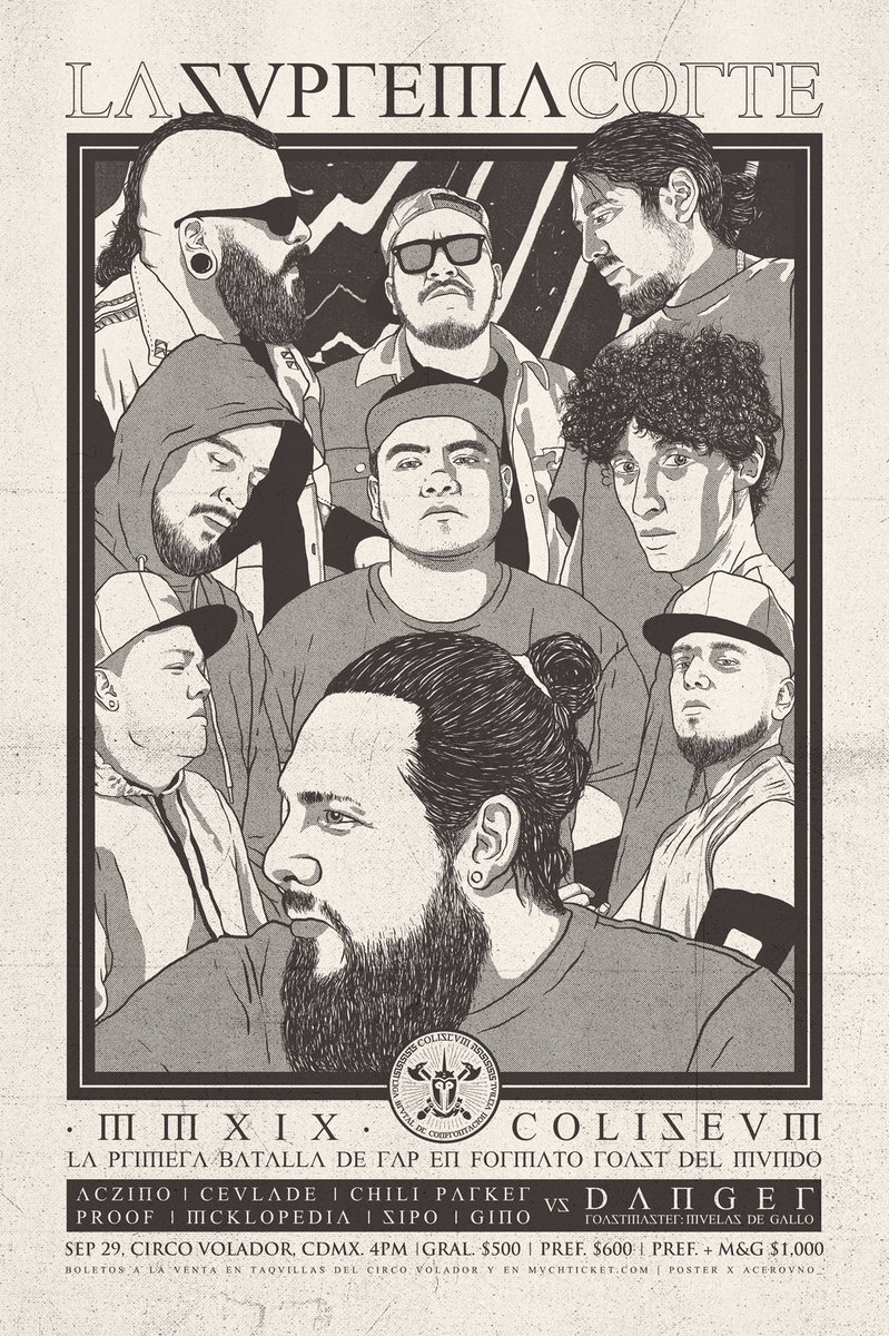Cartel de La Suprema Corte, Colisevm 2019, con los ocho MC ilustrados
